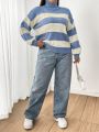 Plus Size Turtleneck Striped Sweater