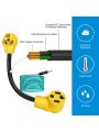 DEWENWILS Dryer Plug Adapter 4 Prong to 3 Prong, NEMA 10-30P Plug to 14-30R Receptacle, 4P Newer Dryer to 3P Older House,10AWG STW Dryer Connector Cord, 30 Amp/250V/7500W, 1.5 FT, UL Listed