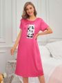 Women's Panda And Letter Print Sleepwear Dress