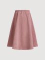 SHEIN Kids Nujoom Tween Girl's Vintage Corduroy Elastic Waist Midi Skirt