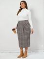 SHEIN LUNE Women'S Plus Size Plaid Pleated Skirt