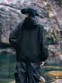 In My Nature Letter Patch Zipper Front Drawstring Hooded Rain Jacket