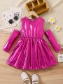Little Girls' Simple Fashion Sweet & Cool Trendy Shiny Glossy Dress
