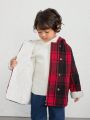 SHEIN Young Boy Plaid Print Double Breasted Plush Lined Hooded Overcoat