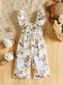 SHEIN Baby Romantic Floral Printed Jumpsuit