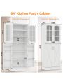 Kitchen Pantry Cabinets, White Freestanding Kitchen Pantry Storage Cabinet with Adjustable Shelves & Doors, Buffet Cupboards Sideboard Tall Storage Cabinet for Home Office Use