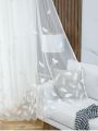 1pc White Dreamy Embroidered Feather Sheer Curtain Suitable For Bedroom And Living Room Decoration