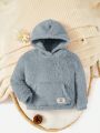SHEIN Infant Girls' Casual Hooded Long Sleeve Sweatshirt With Letter And Check Print & Plush Lining