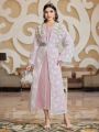 SHEIN Modely 2pcs/Set Dress And Jacket Outfit With Woven Ribbon Patchwork And Sparkling Bead & Sequin Decorations