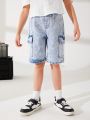 SHEIN Boys' Loose Fit Workwear Denim Shorts