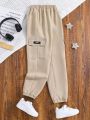 Tween Boys' Casual Elastic Waist Workwear Pants With Pockets For Spring And Autumn