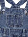 Baby Girl Ripped Pocket Front Washed Denim Overalls