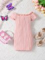 SHEIN Kids EVRYDAY Young Girl's Butterfly Pattern Off Shoulder Casual Dress