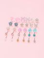 30pcs/set Girls' Bowknot, Heart & Flower Shaped Children's Earrings Set On Card