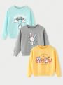 SHEIN Kids EVRYDAY 3pcs/set Toddler Girls' Cartoon Animal Printed Sweatshirt