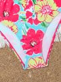 Tween Girl Floral Print Halter Triangle Bikini Swimsuit