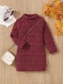 1pc Solid Color Long Sleeve Baby Girl Dress