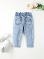 Baby Girl Paperbag Waist Floral Embroidery Jeans