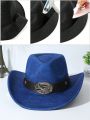 1pc Women Solid Denim Eagle Cowgirl Hand Embroidery Boho Cowboy Hat Fedora Hat For Party