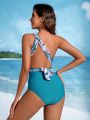 Ladies' Two Way Wear One-Piece Swimsuit With Tropical Plant Print