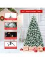 Gymax 6ft Pre-lit Snow Flocked Christmas Tree Hinged Pine Tree Holiday Decoration