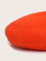 1pc Orange Knitted Beret Hat For Children