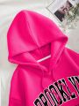SHEIN CURVE+ Plus Size Women's Hooded Sweatshirt With Drawstring And Letter Print