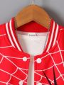 Young Boy Spider Web Print Striped Trim Varsity Jacket Without Tee