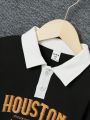 SHEIN Kids Academe Boys' Preppy Style Letter Printed Polo Shirt