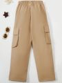 SHEIN Kids KDOMO Tween Boys Solid Color Multi-Pocket Cargo Pants