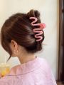 1pc Women's Large Size 13cm Pink-color Hair Claw Clip With Multi Wavy Teeth, Suitable For Thick Hair