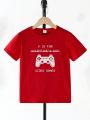 1pc Toddler Boys' Cartoon Game Console Remote Control Letter Printed Short Sleeve T-Shirt
