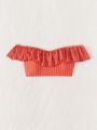 SHEIN Swim Vcay Women's Striped Bandeau Bikini Top With Ruffled Hem