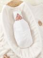 SHEIN 1pc Baby Solid Swaddling Blanket & 1pc Bow Decor Hat & 1pc Hair Band
