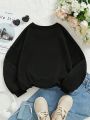 Young Girls' Casual Letter Print Long Sleeve Round Neck Sweatshirt, Suitable For Autumn And Winter