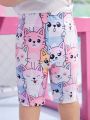 Baby Girl's Casual & Sporty Cat Printed Shorts For Spring/Summer