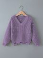 Teen Girls' Versatile Sweater With Distressed Hem For Layering