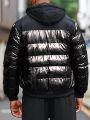 Manfinity Men Two Tone Letter Graphic Drawstring Hooded Puffer Coat
