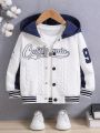 Young Boy Letter Graphic Striped Trim Hooded Jacket Without Tee