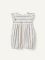Cozy Cub Baby Girl Casual Round Neck Geometric Print Ruffled Romper With Elastic Waistband