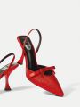 SHEIN SXY Rhinestone Bow Decor Women's High-heeled Sandals