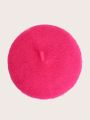 1pc Pink Knitted Beret Hat For Kids