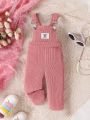 Baby Girls' Simple & Fashionable Striped Dungarees With Letter Patches