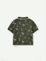 Cozy Cub Baby Boy Casual Coconut Tree Print Turn-Down Collar Pullover Top And Solid Color Shorts Set