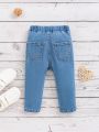 SHEIN Baby Girls' Waistband-Free Denim Jeans