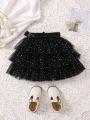 SHEIN Kids CHARMNG Girls' Simple & Cool Mesh Layered Cake Skirt, Casual & Cute, All-match