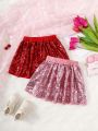 SHEIN Kids CHARMNG Young Girls' Gorgeous Glitter Skirt For Spring And Summer