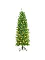 Gymax 6 ft Pre-lit Pencil Christmas Tree Hinged Fir Tree Holiday Decor w/ LED Lights