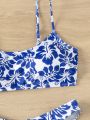 Women's Floral Printed Halter Neck Bikini Set With Separated Bottom