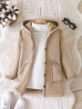 SHEIN Kids EVRYDAY Young Boy Dual Pocket Teddy Lined Hooded Coat Without Sweater